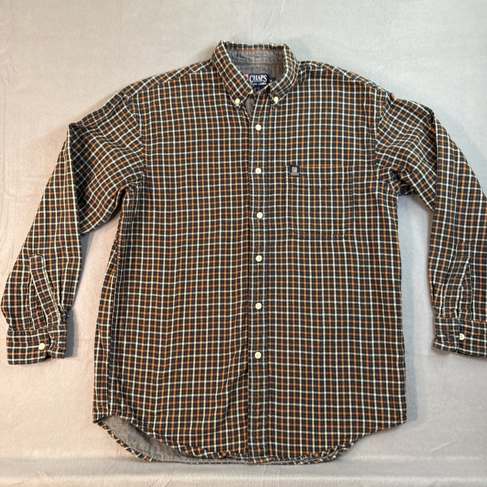 Chaps Ralph Lauren Vintage Men's Plaid Button Down Shirt Flannel Feel